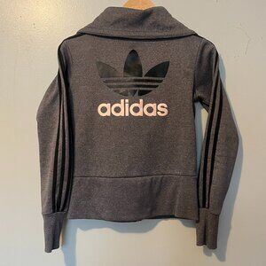 (B33) SIZE S Adidas Trefoil Zip Up Sweatshirt | Grey and Black | Athletic Wear